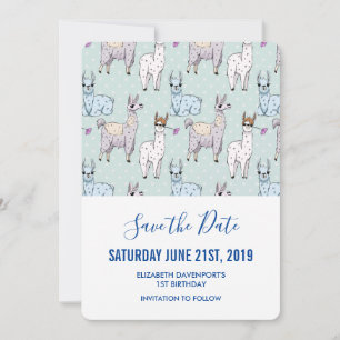 Cute Llama Pattern on Polka Dots Save The Date