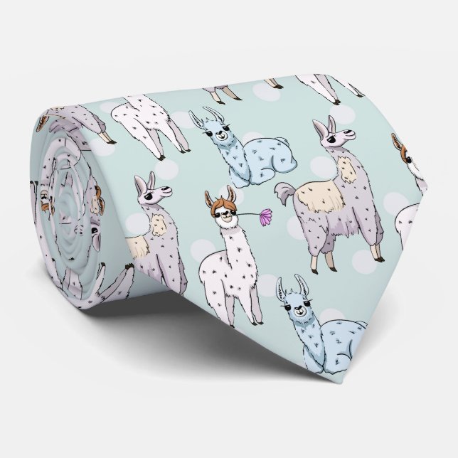 Cute Llama Pattern on Polka Dots Tie (Rolled)