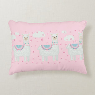 Cute llama pattern pink background accent pillow