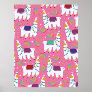 Cute Llama Pattern Poster