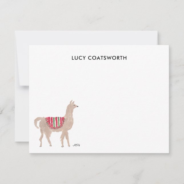Cute Llama Personalized Boho Animal Artwork Card (Front)