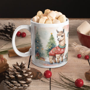 Cute LLama Personalized Christmas Two-Tone Coffee Mug