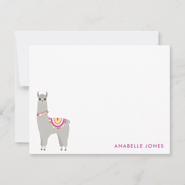 Cute Llama Personalized Flat Thank You Notes (Front)