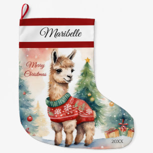 Cute Llama Personalized Large Christmas Stocking