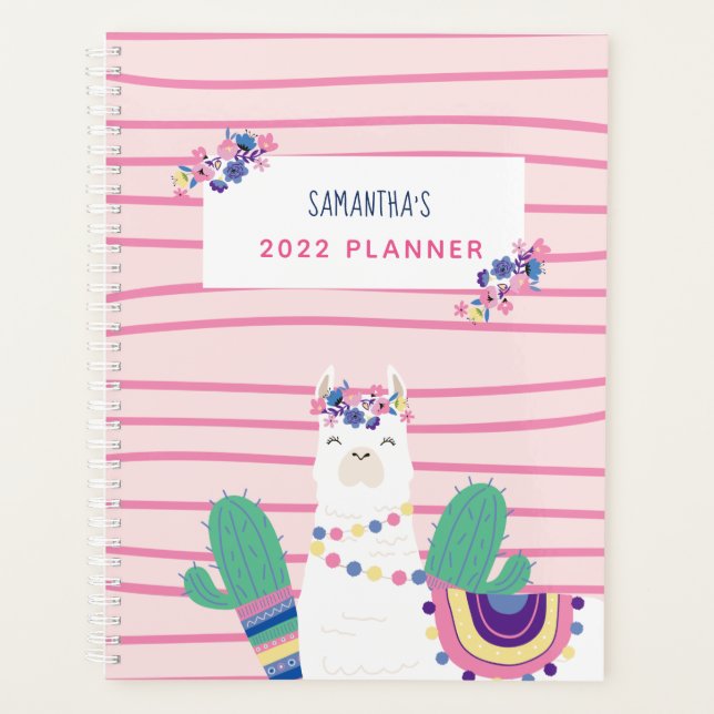 Cute Llama Personalized Name Pink Planner (Front)