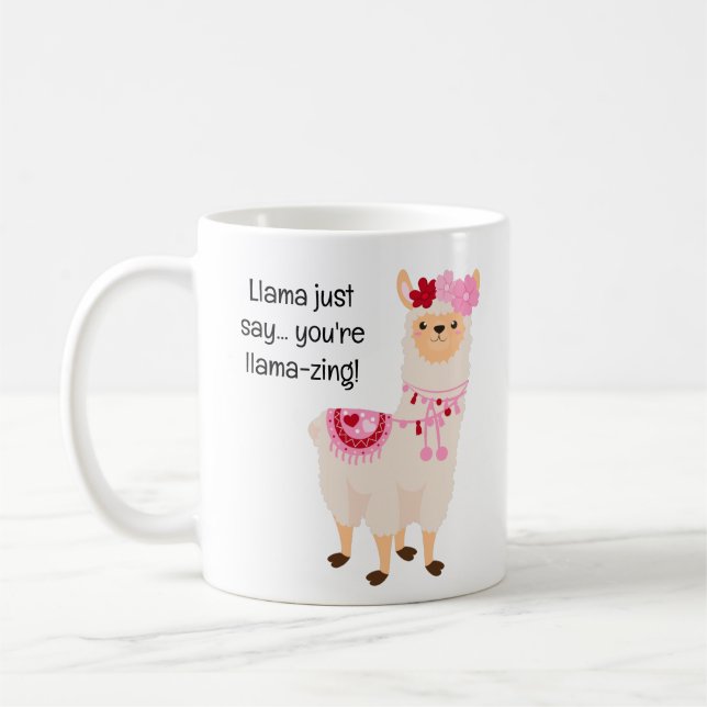 Cute Llama Pink and White Valentine's Day  Coffee Mug (Left)
