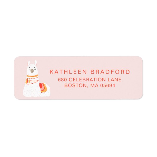 Cute Llama Pink Return Address (Front)