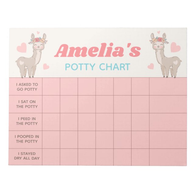 Cute Llama Potty Chart Personalized Name & Tasks Notepad (Front)