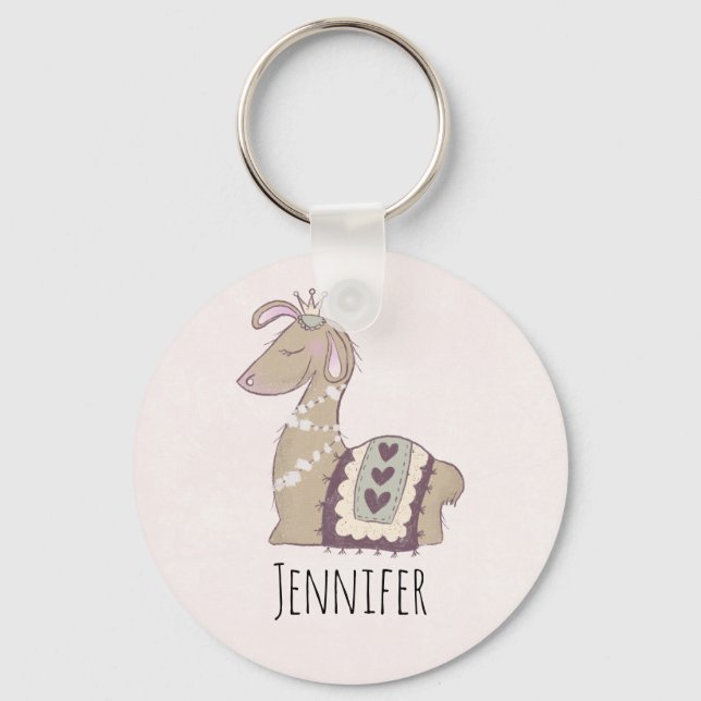 Cute Llama Princess Wearing a Crown Keychain (Front)