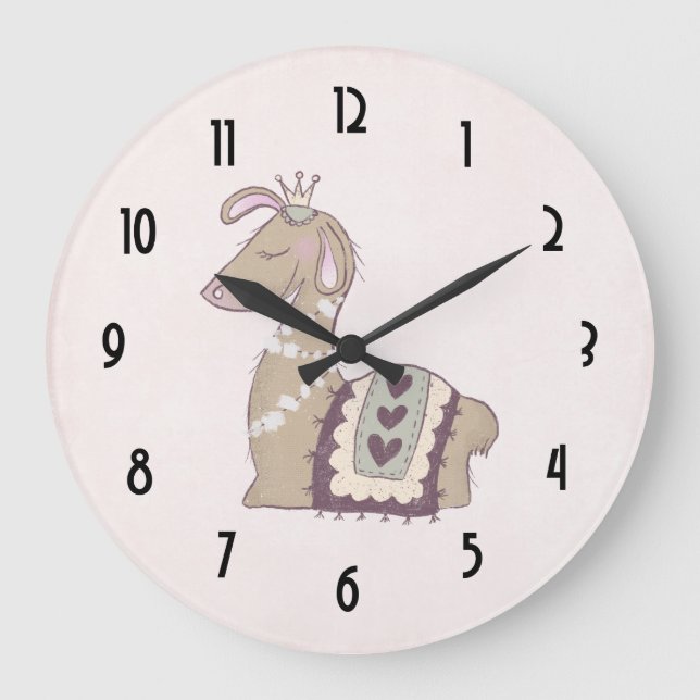 Cute Llama Princess Wearing a Crown Large Clock (Front)