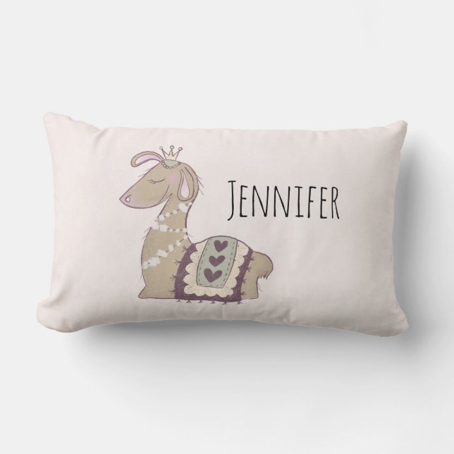 Cute Llama Princess Wearing a Crown Lumbar Pillow (Front)