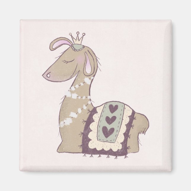 Cute Llama Princess Wearing a Crown Magnet (Front)