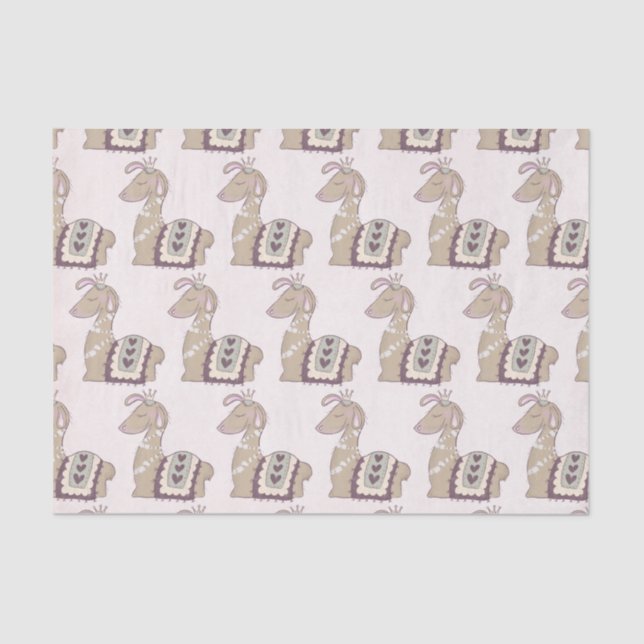 Cute Llama Princess Wearing a Crown Patterned Tissue Paper (Front)