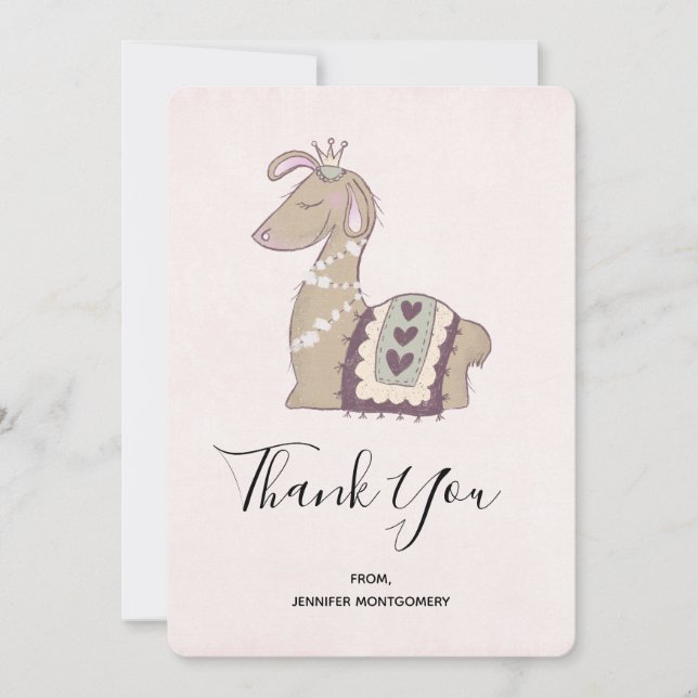 Cute Llama Princess Wearing a Crown Thank You Card (Front)