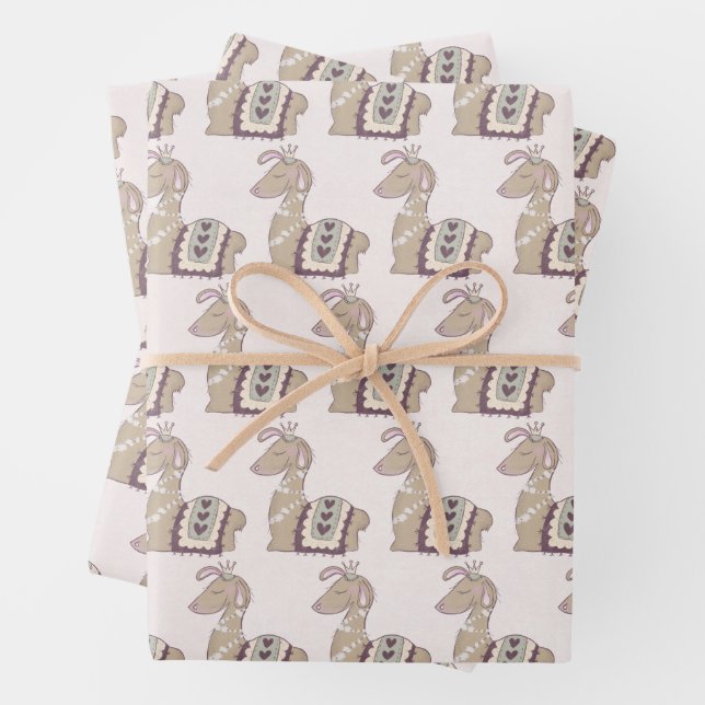 Cute Llama Princess Wearing a Crown Wrapping Paper Sheet (In situ)