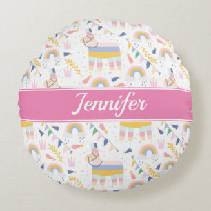 Cute Llama Rainbow Baby Nursery Round Pillow