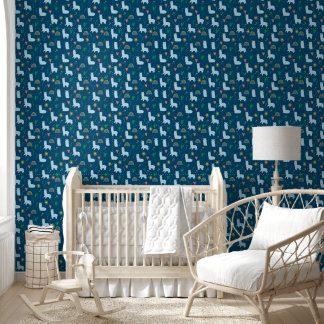 Cute Llama Rainbows in Blue Baby Boy Nursery Wallpaper