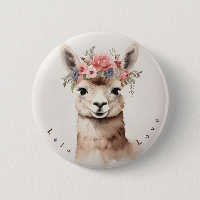 Cute Llama say Lala Love Personalized Button (Front)