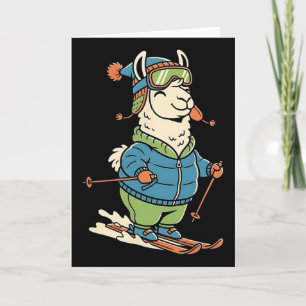 Cute Llama Skier Alpine Winter Snow Mountain Skiin Card
