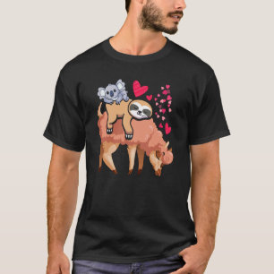 Cute Llama Sloth Koala Valentines Day Mothers Day T-Shirt