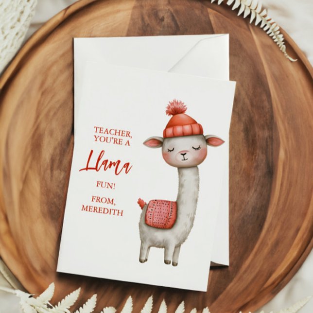 Cute Llama Teacher Appreciation Valentine Holiday Card (Creator Uploaded)
