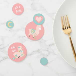 Cute Llama Teal Pink Girl Baby Shower Confetti
