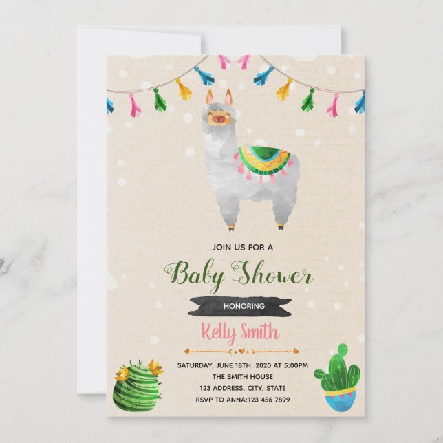 Cute llama theme baby shower invitation (Front)