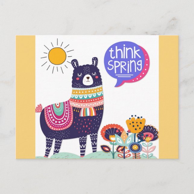 Cute Llama Think Spring Postcard (Front)