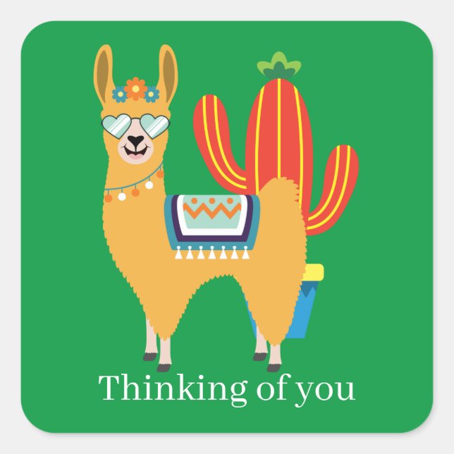 cute llama thinking of you square sticker (Front)