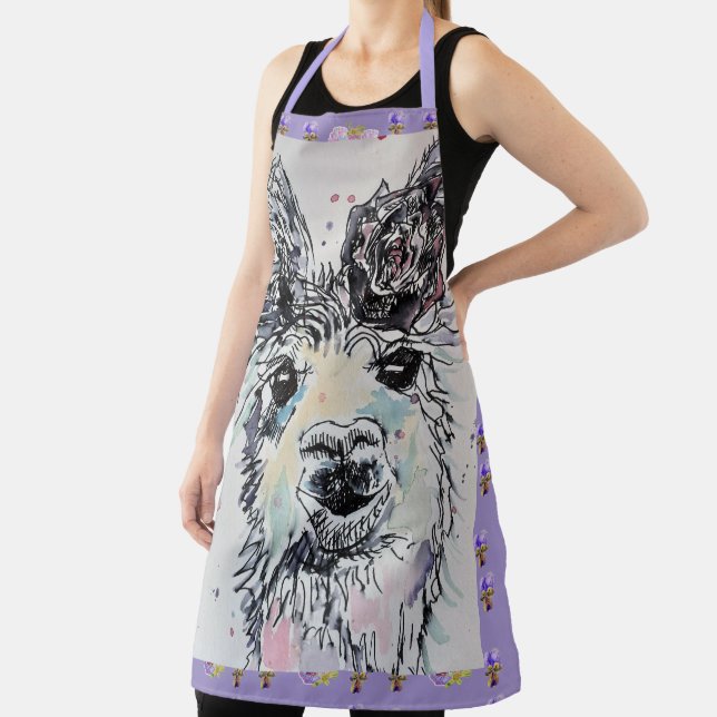 Cute Llama Watercolor Painting Animal Apron (Insitu)