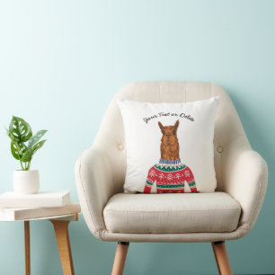 Cute Llama Wearing Funny Ugly Christmas Sweater Throw Pillow