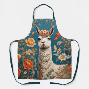 Cute Llama William Morris Inspired Floral Apron