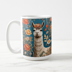Cute Llama William Morris Inspired Floral Coffee Mug