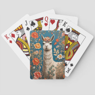 Cute Llama William Morris Inspired Floral Playing Cards