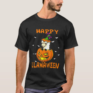 Cute Llama Witch with Pumpkin halloween T-Shirt