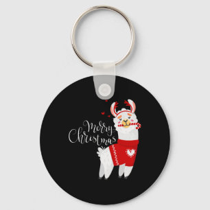 Cute Llama With Candy Cane Merry Christmas  Keychain