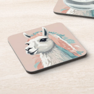 Cute Llama with Colorful Fur on its Head Coaster