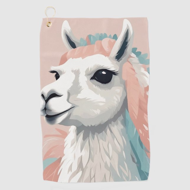 Cute Llama with Colourful Fur on its Head Golf Towel (Front)