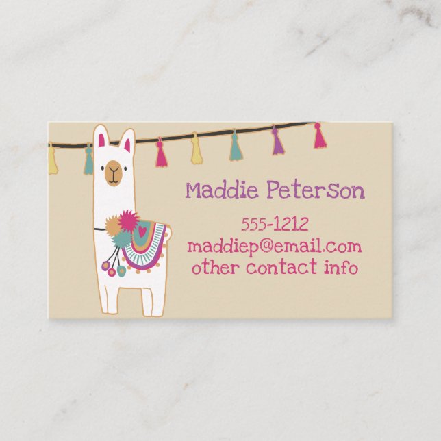 Cute llama with custom background colour business card (Front)