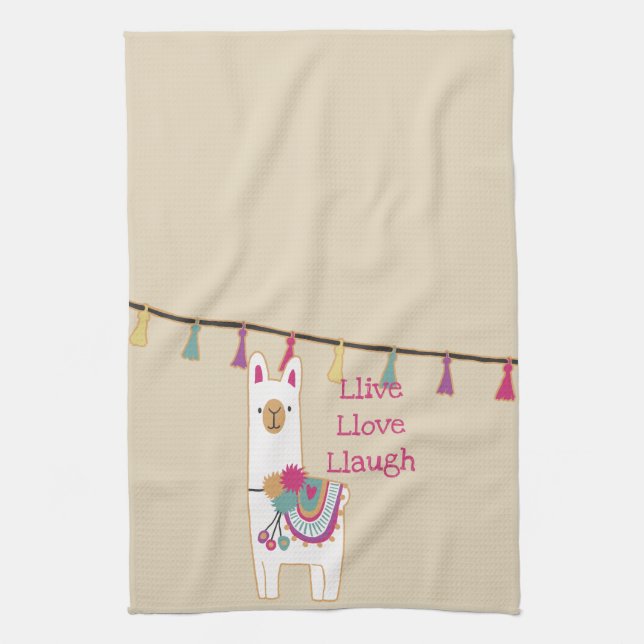 Cute llama with custom background colour kitchen towel (Vertical)