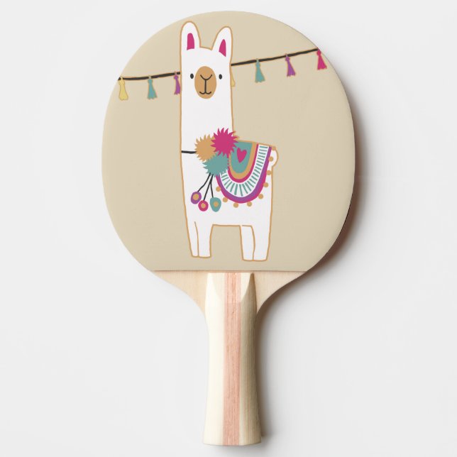 Cute llama with custom background colour ping pong paddle (Front)