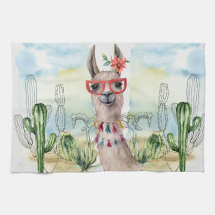 Cute Llama With Flower Kitchen Towel