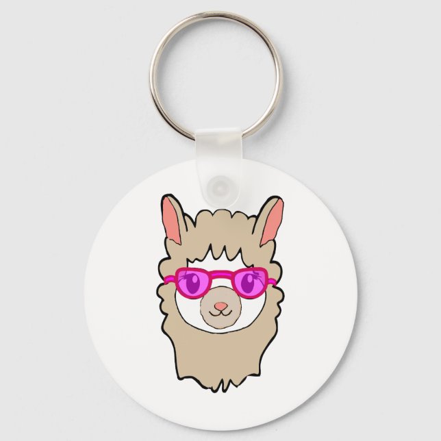 Cute Llama With Glasses Drawing Keychain (Front)