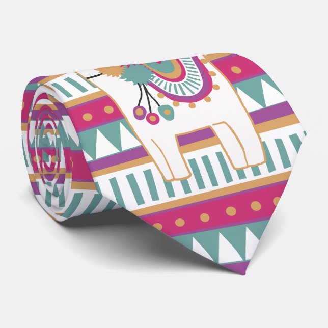 Cute llama with patterned background tie (Rolled)