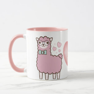Cute Llama With Pink Hearts Girly Name Monogram  Mug