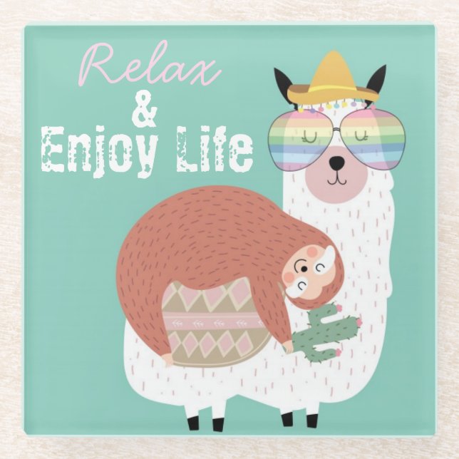 Cute Llamas Glass Coaster (Front)