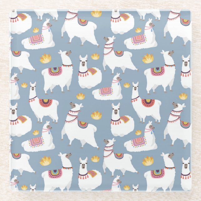 Cute Llamas Glass Coaster (Front)