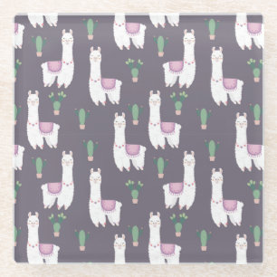 Cute Llamas Glass Coaster
