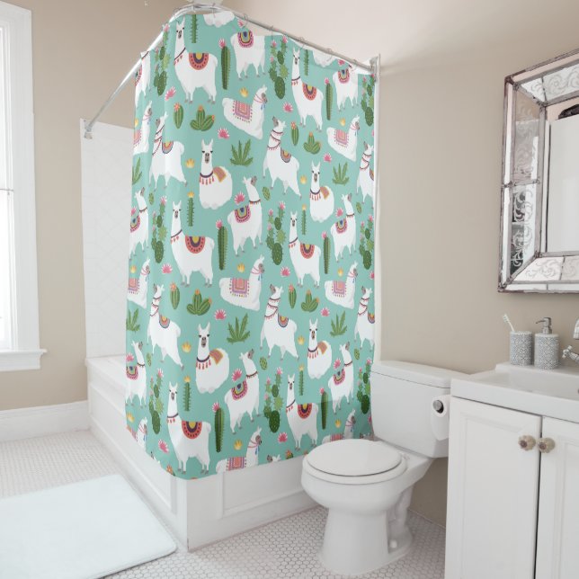 Cute Llamas On Teal Pattern (In Situ)