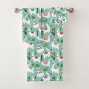 Cute Llamas On Teal Pattern Bath Towel Set
